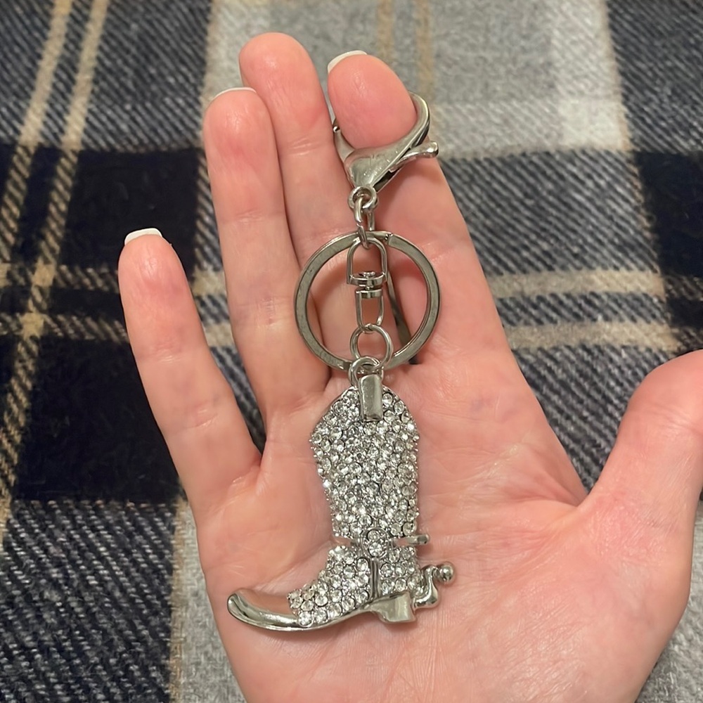 Silver rhinestone, cowboy boot key charm